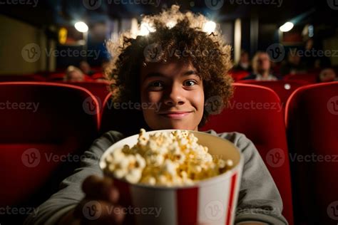 Man Eating Popcorn In A Movie Theater Sitting And Eating Popcorn