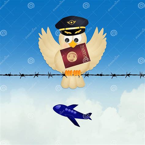 Pilot Bird With Passport On Wire Stock Illustration Illustration Of Wire Cute 85848595