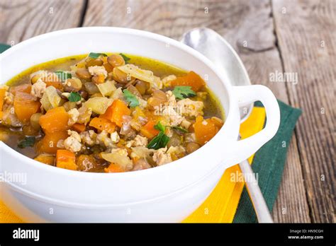 Vegetable soup with lentils Stock Photo - Alamy