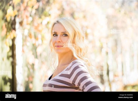 Blonde Woman Park Sunny Portrait Stock Photo Alamy