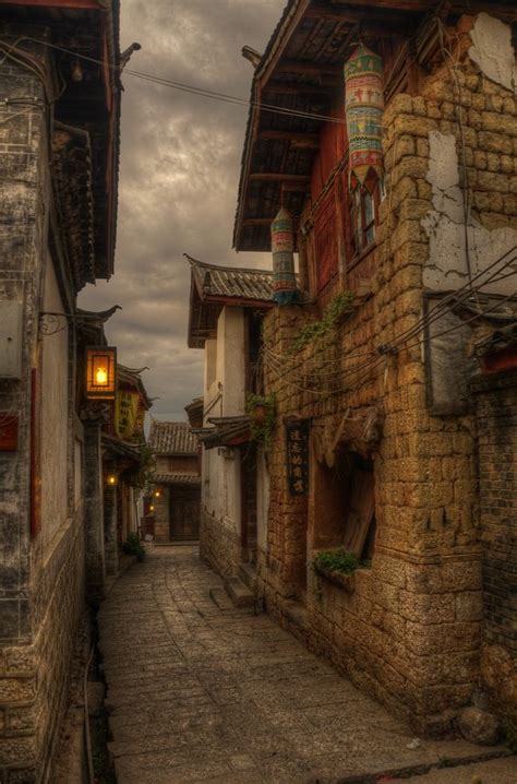 Alley Of Lijiang Yunnan China Hdr Creme Ancient Buildings