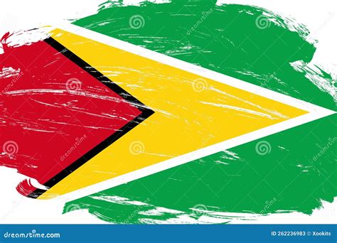 Distressed Stroke Brush Painted Guyana Flag On White Background Stock