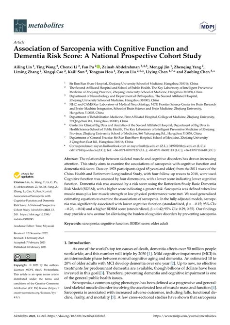 Pdf Association Of Sarcopenia With Cognitive Function And Dementia