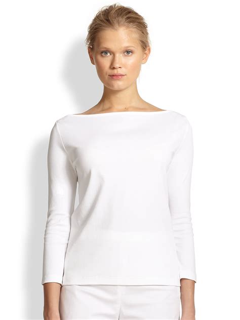 Lyst Theory Boatneck Cotton Tee In White