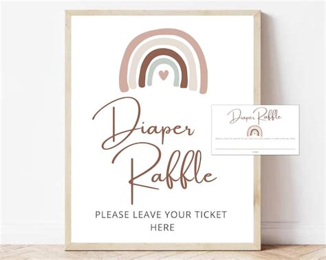 Boho Rainbow Diaper Raffle Printable Sign Earth Tone Diaper Etsy