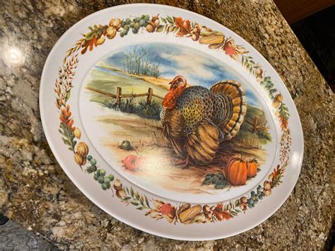 Thanksgiving Turkey Serving Platter Large Decorative Vintage