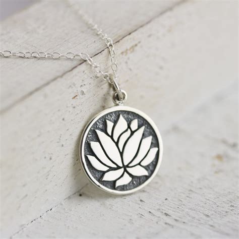 Lotus Necklace Sterling Silver Etched Lotus Flower Necklace Etsy