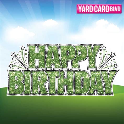 Blvd Billboard Happy Birthday Lime Green Glitter — Yard Card Blvd