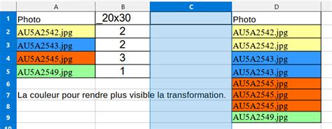 Obtenir plusieurs fois les mêmes valeurs lignes dans calc selon la