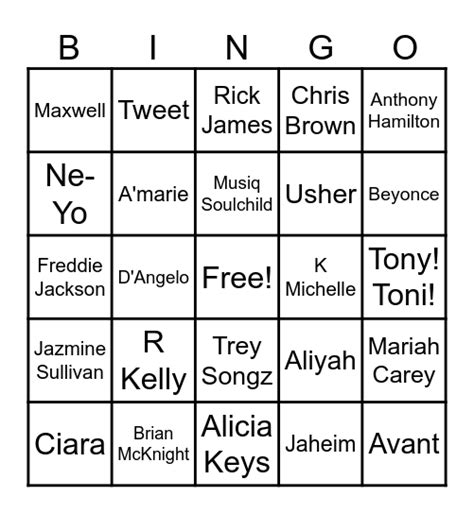 R B Bingo Card