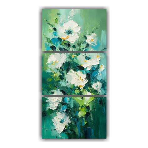 Cuadro De Flores En Lienzo Verde Y Teal Arte Floral Para Decoraci N