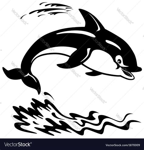 Cartoon dolphin black white Royalty Free Vector Image