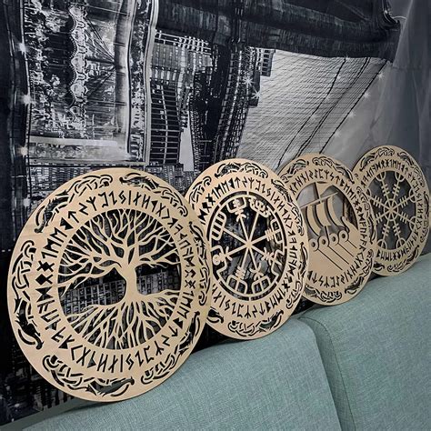 Amazon Tucocoo 4 Pieces Vikings Wooden Wall Decor Tree Of Life