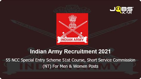 Indian Army Recruitment 2021 Apply Online For 55 NCC Special Entry