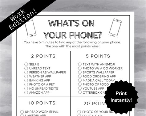 Fun Team Building Game What S On Your Phone Printable