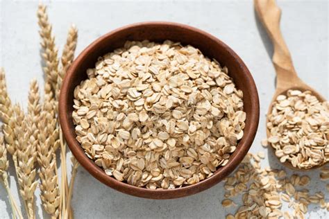 Rolled Oats Or Oat Flakes In Bowl Stock Image Image Of Heap