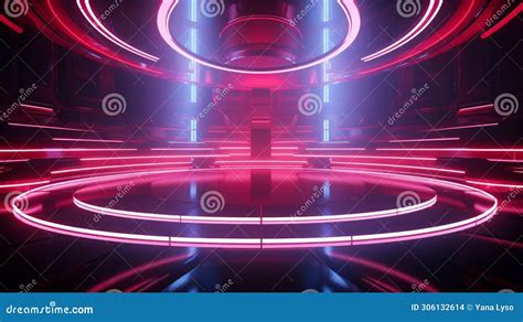 Modern Futuristic Concert Stage With Dynamic Neon Red Illumination