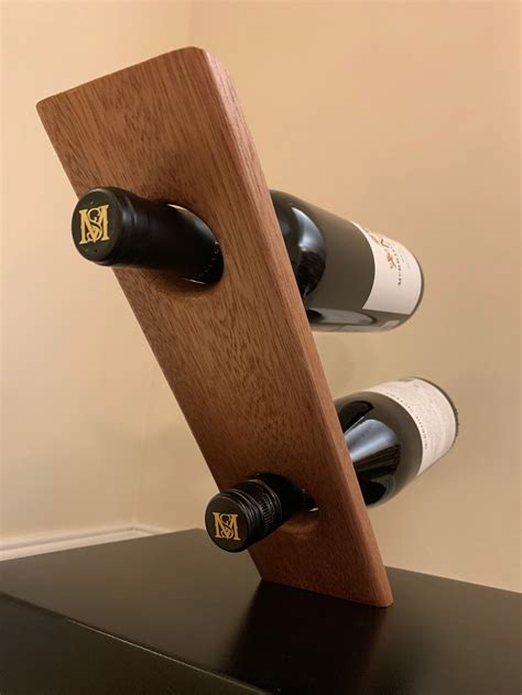 Mahogany Double Floating Wine Bottle Holder Handcrafted Wood Etsy