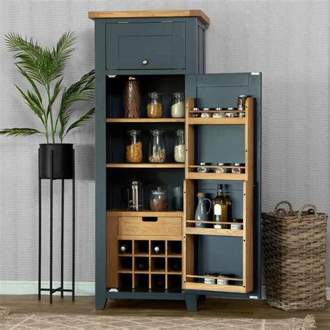 Hampshire Blue Painted Oak Slim Larder Cupboard Larder Unit Larder