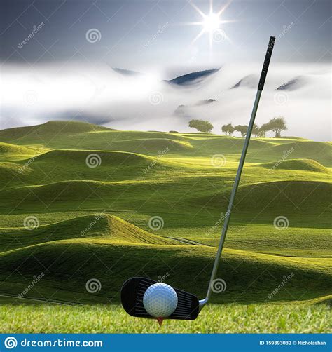 Collection of Golf Equipment Resting with Nice Golf Place Stock Photo ...