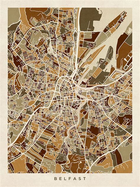 Belfast Northern Ireland City Map Digital Art By Michael Tompsett