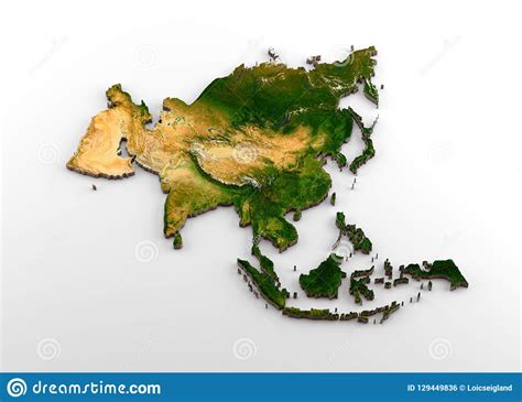 Realistic 3D Extruded Map Of Asian Continent Including Indian Sub