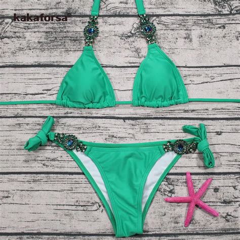 Kakaforsa 2019 Sexy Diamond Bikini Set Women Halter Bandage Bikinis