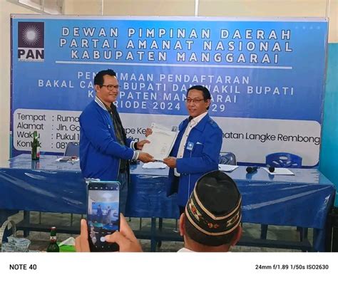 Bakal Calon Bupati Manggarai Ebert Ganggut Resmi Mendaftar Di Desk PAN