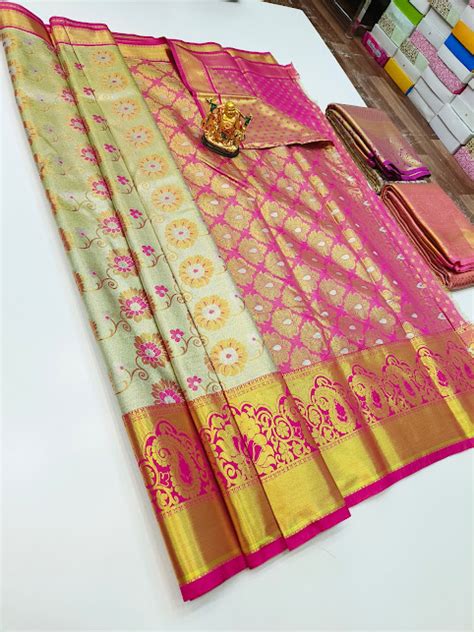 Kanchi Semi Silk Saree Light Pista Color W Blouse Kanchipuram Silk