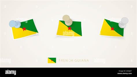 Pinned Flag Of French Guiana In Different Shapes With Twisted Corners