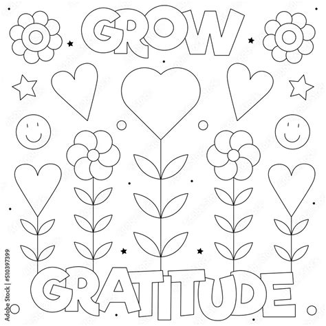 Grow Gratitude Coloring Page Black And White Vector Illustration