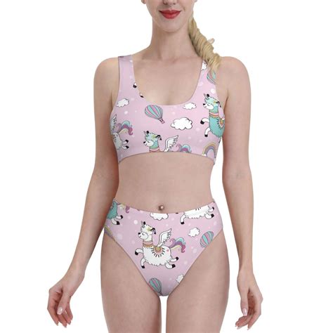 Bingfone Women S Bikini Sets Llama Unicorn And Rainbow Print High