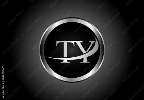 silver letter ty metal combination alphabet logo icon design  grey
