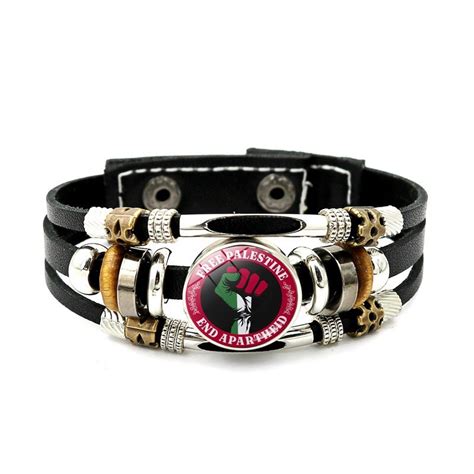 Free Palestine Save Gaza Gelang Tangan Getah Palestin Leather Wristband