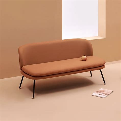 Nordic Upholstered Sofa Orange Leath Aire Fabric Armless Sofa Metal In