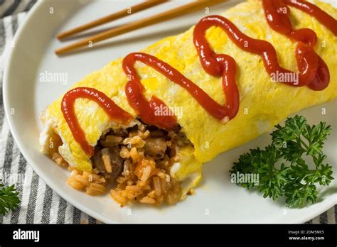 Homemade Japanese Omurice Rice Omelet With Ketchup Stock Photo Alamy