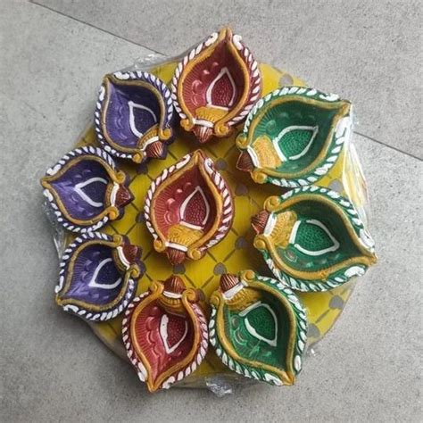 Diwali Traditional Inch Clay Diya Set Finish Type Paint Coated At