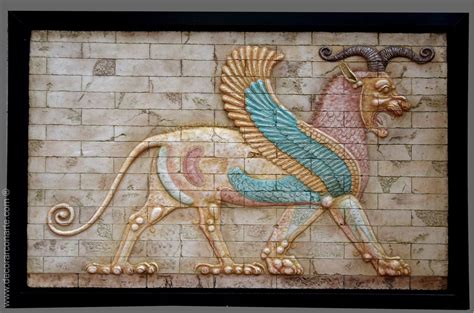 Persian Winged Lion Relief Made Of Molded Marble 117 X 77 Cm Etsy