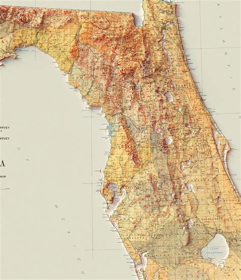 Florida Map Florida 2d Relief Map Florida Geological Map Etsy