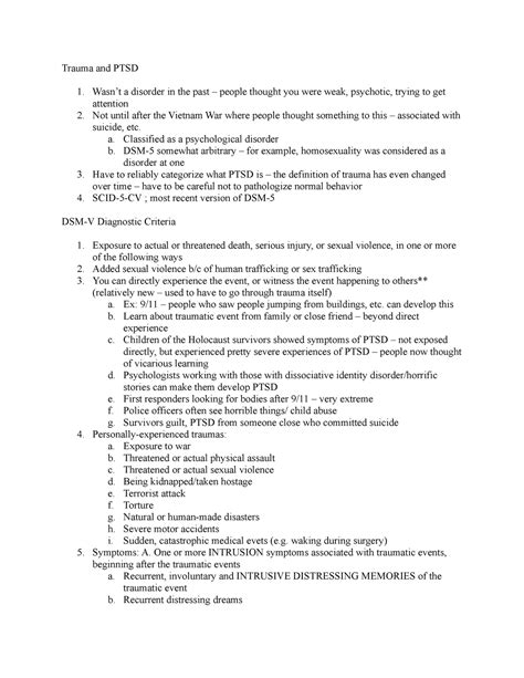 Trauma And Ptsd Notes On Dsm V Diagnostic Criteria For Ptsd Types