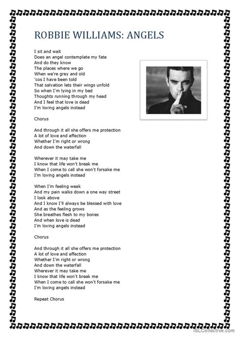 Robbie Williams Angels Song And Nur English Esl Worksheets Pdf Doc