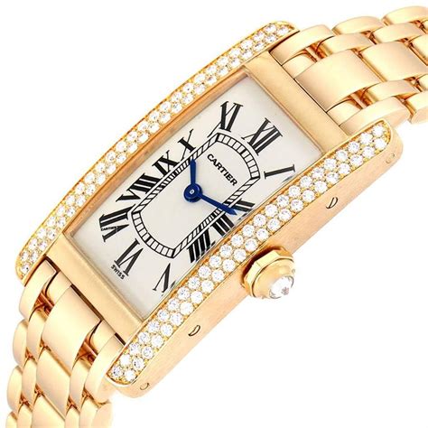 Cartier Tank Americaine 18 Karat Yellow Gold Diamond Ladies Watch Wb7012k2 For Sale At 1stdibs