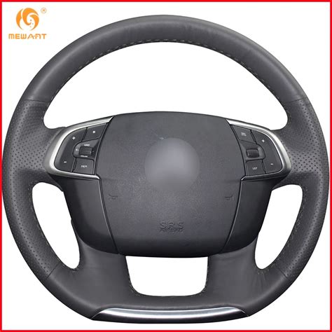 Mewant Black Genuine Leather Car Steering Wheel Cover For Citroen C4 C4l 2011 2015 Ds4 Interior