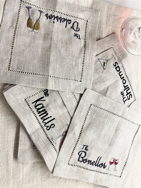 Embroidered Linen Cocktail Napkins Etsy