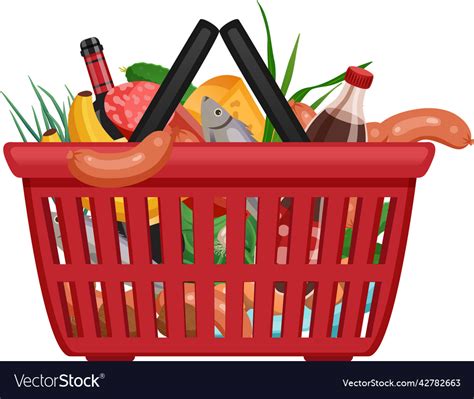 Supermarket Basket Shopping Composition Royalty Free Vector