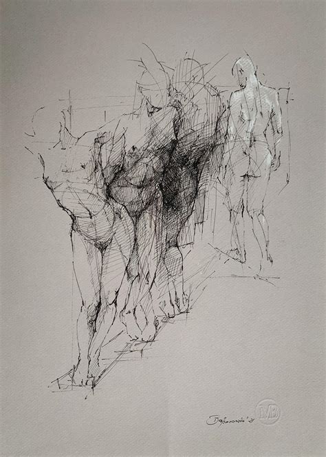 Michał Bajsarowicz Nude Contemporary Mixed Media Drawing