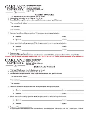 Fillable Online Fsa Id Worksheet Fax Email Print Pdffiller