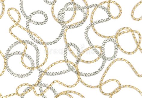 Seamless Baroque Print With Golden Realistic Chains Belts For Fabric