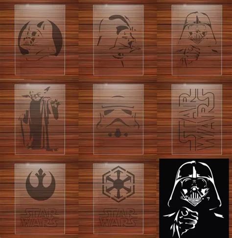 Stencil Personagens Star Wars Kit 8 Moldes Vazados A4 Parcelamento