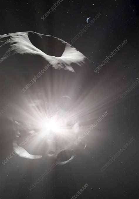 Asteroid collision, illustration - Stock Image - C060/0028 - Science Photo Library